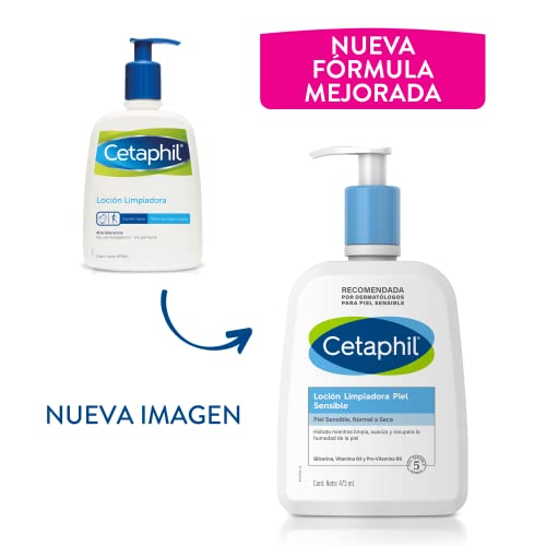 CETAPHIL Loción Limpiadora Piel Sensible 1 pz 473 ml Hidrata Mientras Limpia y Suaviza Recomendada por Dermatólogos para Piel Sensible