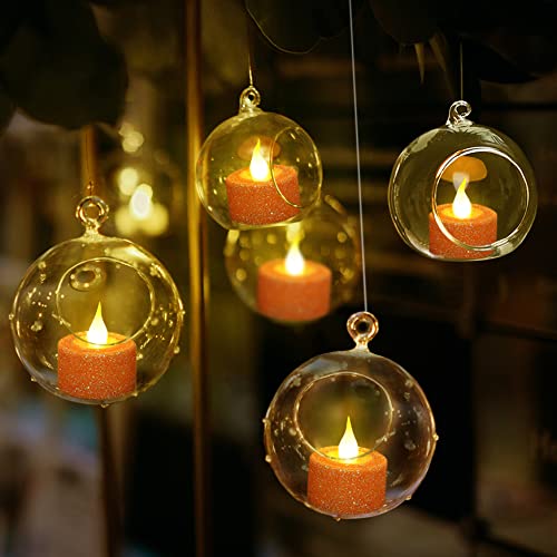 FURORA LIGHTING - Velas LED con purpurina naranja, paquete de 12, velas parpadeantes sin llama para decoración del hogar, 1.5 pulgadas de ancho x 1.65 pulgadas de alto, funciona con pilas