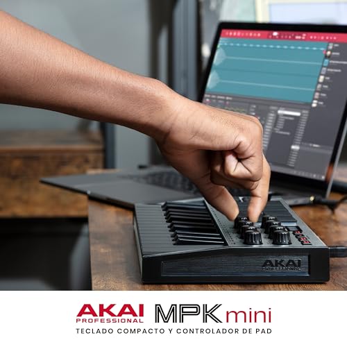 Akai Professional MPK Mini MK3 - Teclado Controlador MIDI USB de 25 Teclas con 8 Drum Pads, 8 Perillas, Software de Producción Musical y Native Instruments Sound Package (NKS Integration), Gris