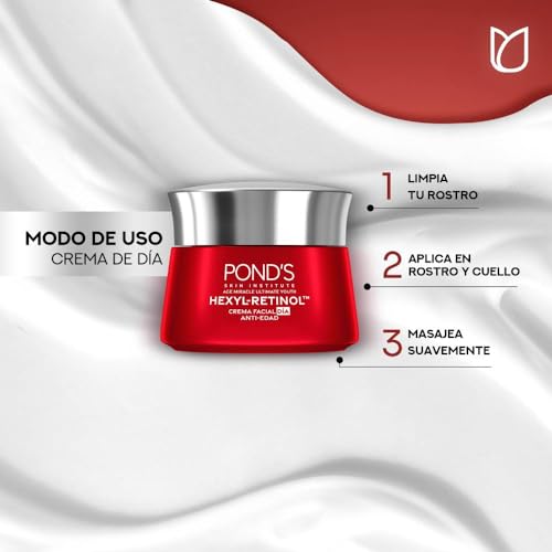 PONDS Crema Facial Antiedad Día Age Miracle Ultimate Youth con Hexyl-Retinol para una piel más firme, luminosa y joven, disminuye las líneas de expresión y las manchas* 50 g
