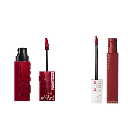 Labial líquido brillante Maybelline Super Stay Vinyl Ink Royal + Labial Liquido Matte Larga Duracion Superstay, Matte Ink 50 Voyager,