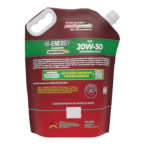 Aceite Alto Kilometraje Roshfrans HI Energy 20W50 4L