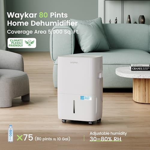 Deshumidificador Waykar Blanco 80 Pints Energy Star para Grandes Espacios y Hogares