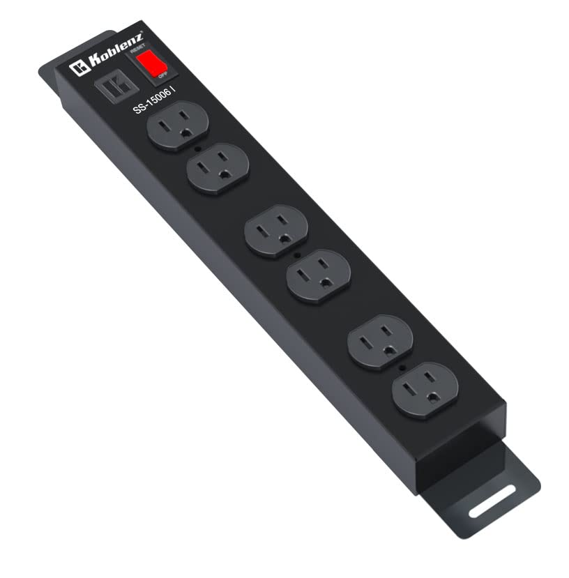Koblenz Supresor de Picos, Protector de Voltaje Industrial, Multicontacto, 1500 Joules, 6 Contactos, Oficina y Taller, Conecta tus Herramientas, Sujetadores de Pared o Mesa, Cable de 1.5m (SS-15006 I)