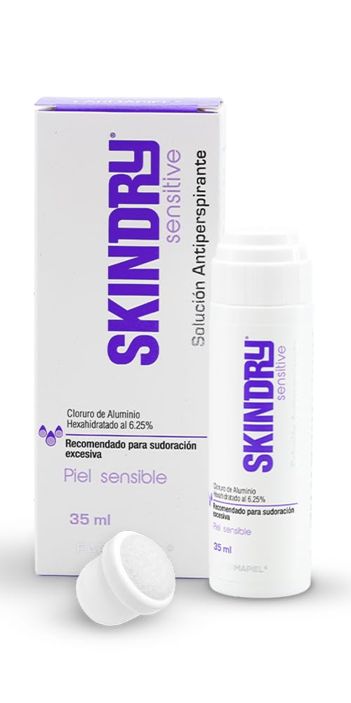 SKINDRY Sensitive Desodorante Mujer y Hombre para Pieles Sensibles | Sudoración Excesiva | 48 hrs de Protección | Antitranspirante Natural para Axilas, Pies, Manos, Espalda, Cuero Cabelludo | 35 ml