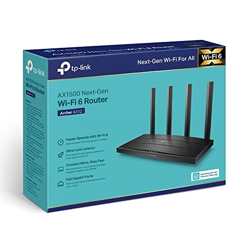 TP-Link Router WiFi 6, AX1500 Doble Banda, Fácil configuración por aplicación, Nuevo Nivel de Seguridad, Alto Rendimiento de la Red, Control Parental de Gran protección (Archer AX12)