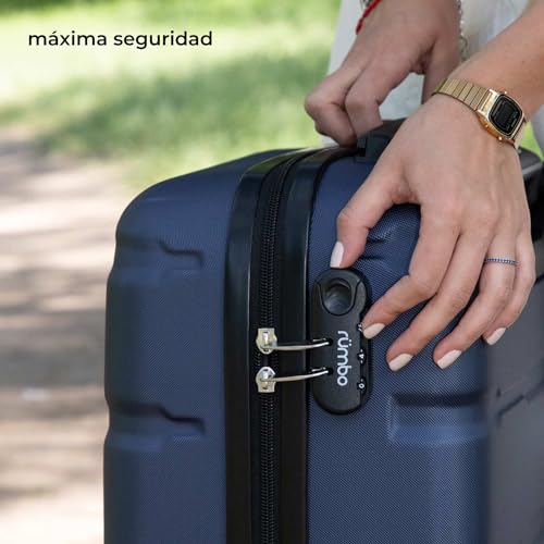 Maleta de Viaje RUMBO Azul Resistente con Asa Telescópica y Candado de Seguridad