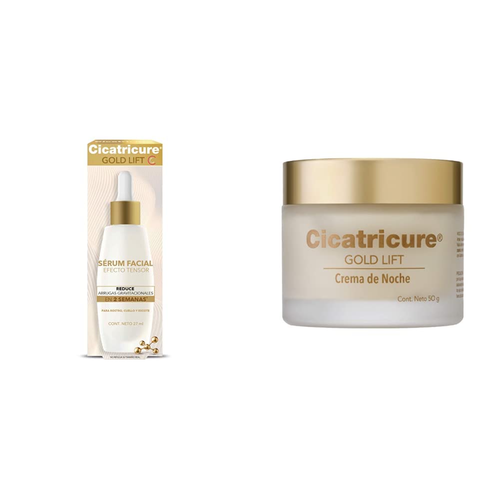 Cicatricure GOLD LIFT Serum Facial, con EFECTO TENSOR para rostro, cuello y escote + GOLD LIFT, Crema de Noche, reduce arrugas gravitacionales