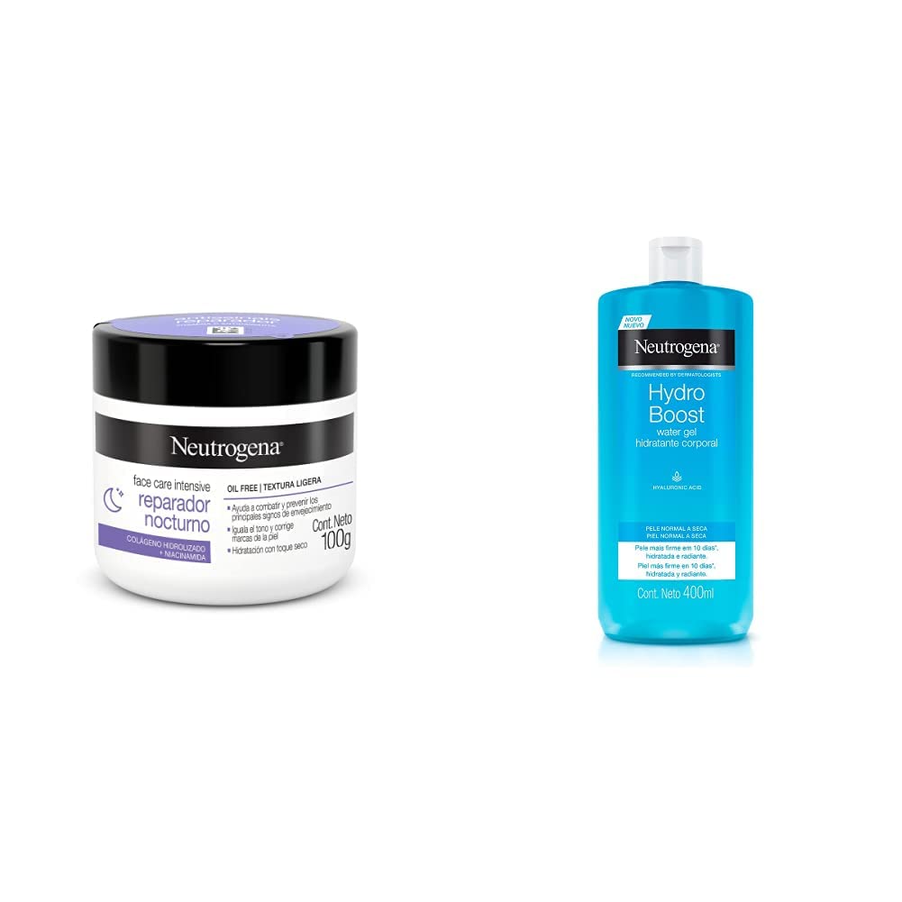 Crema Hidratante Facial Reparador Nocturno Neutrogena Face Care Intensive Colageno 100g + Crema corporal en gel Hydro Boost Ácido Hialurónico 400 ml