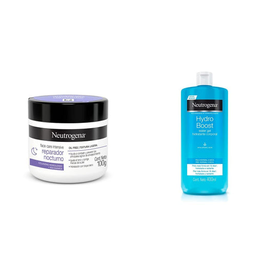 Crema Hidratante Facial Reparador Nocturno Neutrogena Face Care Intensive Colageno 100g + Crema corporal en gel Hydro Boost Ácido Hialurónico 400 ml