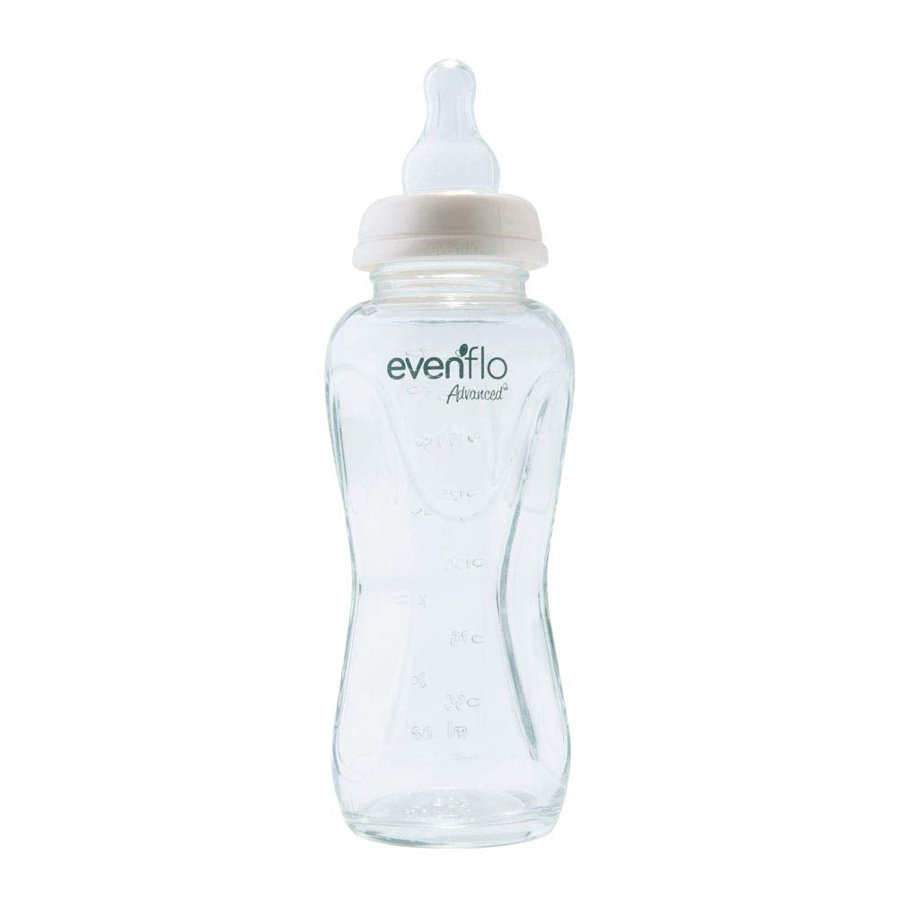 Advanced by Evenflo, Biberón Vidrio Anticólicos Cuello Estándar, Transparente, Flujo Medio, 7oz/210ml, 1 pieza, MEX.