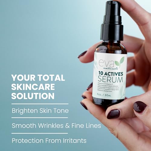 Eva Naturals 10 Actives Skin Serum (1oz) - Fine Line, Dark Spot Remover for Face - Achieve a Brighter, Lighter Complexion - With Niacinamide, Hyaluronic Acid, Vitamin C and Vitamin E - Premium Quality