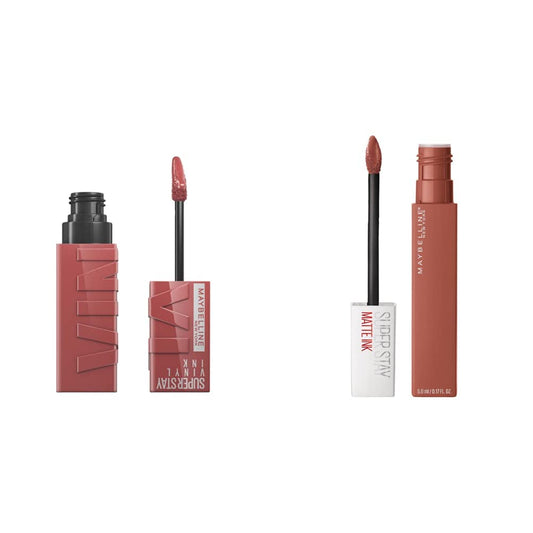 Labial líquido brillante Maybelline Super Stay Vinyl Ink Cheeky + Labial líquido indeleble Matte Ink, tono70 amazonian