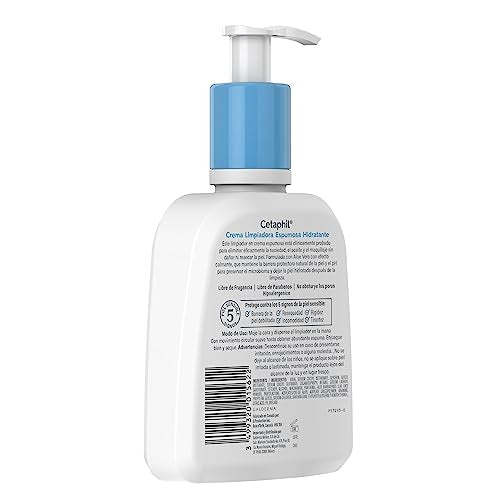 CETAPHIL Crema Limpiadora Espumosa Hidrantante, elimina la suciedad, aceite y maquillaje sin dañar la barrera de la piel, de 237 ml, Recomendada por Dermàtologos para Piel Sensible