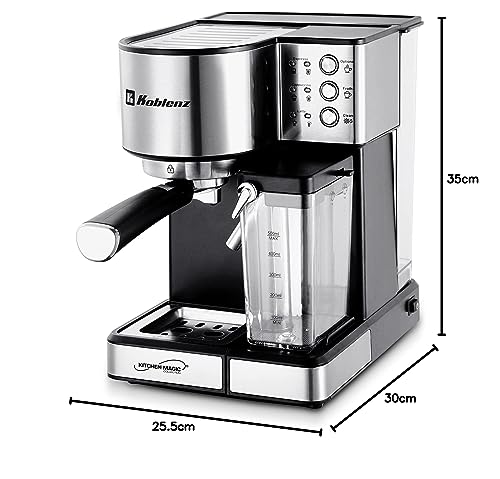 Koblenz Cafetera Espresso, Cappuccino y Latte, 15 Bares de Presión, Multipropósito, Potencia de 1350 W, Deposito de leche, Sistema de Espuma para Café Cappuccino, Filtro lavable (CKM-1350 IN)