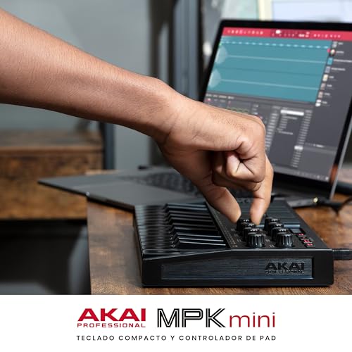 AKAI Professional MPK Mini MK3 - Teclado controlador MIDI USB de 25 teclas con 8 drum pads, 8 perillas y software de producción musical, negro