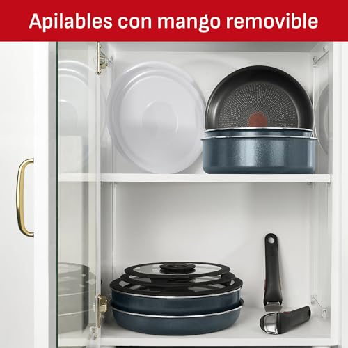 T-fal Ingenio XL Force Batería de Cocina de 12 piezas con Mango Removible, Antiadherente Titanium 2x, tecnología Termo-Señal y base de difusión, L1589002