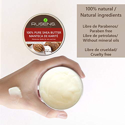 Rusens - Manteca de Karité 100% Pura Orgánica. Excelente Regenerante Natural, Extra humectante, Mejora la Elasticidad de la piel, humecta a profundidad y previene Estrías.