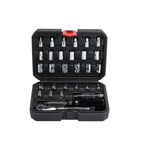 Juego de Dados y Accesorios Urrea 4700CB 1/4" Rojo en Estuche Plástico 30 Piezas