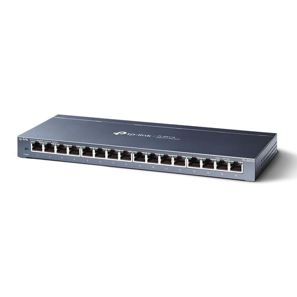TP-Link GIGABIT - Interruptor de computadora de 16 Puertos GIGABIT RJ45 Puertos