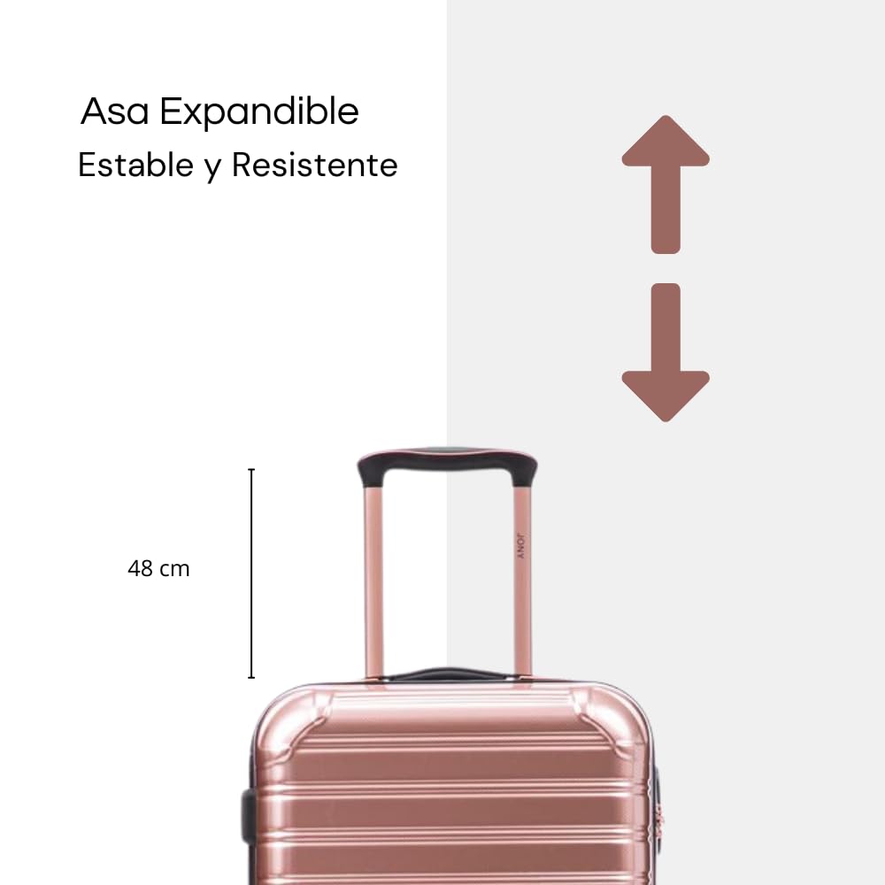Maleta de Mano JONY Carry On Rigida Resistente Ruedas Giratorias 360 Mango Expandible ABS Candado de Seguridad (Rosa Gold)