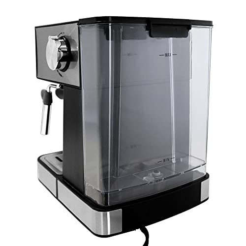 Koblenz Cafetera Espresso y Cappuccino, 2 Tazas, 20 Bares de Presión, 850 W, Sistema de Espuma para Café Cappuccino, Tanque de Agua 1.6 L, Filtro Lavable, Negro con Acero Inoxidable (CKM-750 EIN)