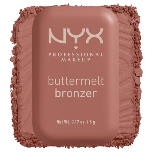 NYX Professional Makeup, Buttermelt Bronzer, Tono: Biscuit (café canela). Bronceador cremoso en polvo infusionado con manteca de karité, mango y almendras, hasta 12hrs de uso, no se desvanece, resistente a transferencias. Fórmula vegana.