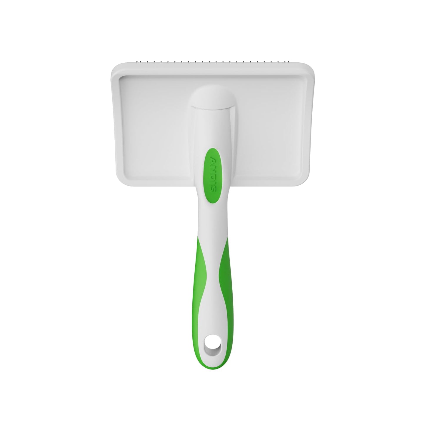Andis 68540 - Cepillos autolimpiables para animales con cerdas curvadas de acero inoxidable para todas las razas, reduce el desprendimiento hasta un 90 %, elimina enredos, suciedad y cabello suelto, grande, verde