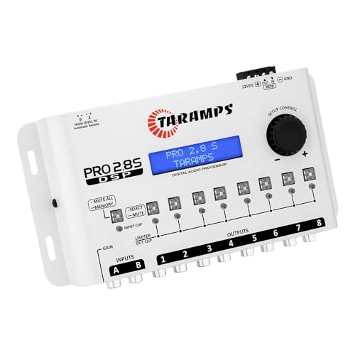 Procesador de Audio de Señal Digital Taramps Pro 2.8S Blanco Crossover con Ecualizador Gráfico de 15 Bandas y Secuenciador