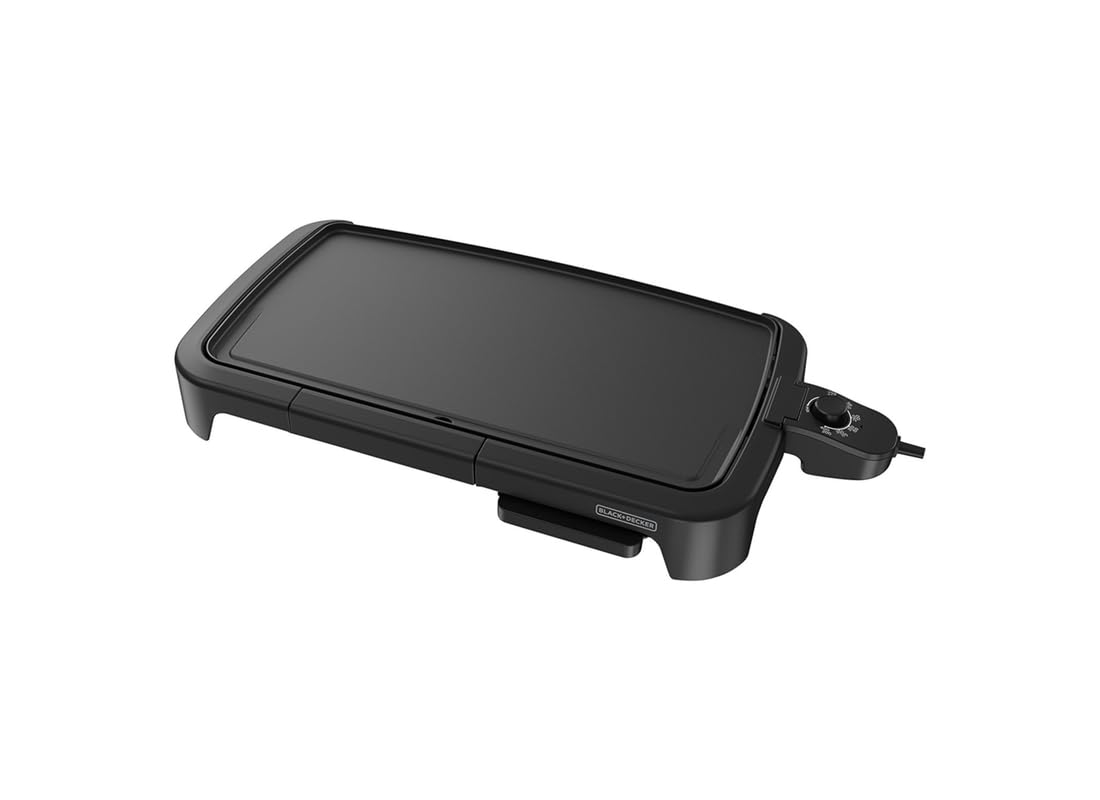 Black+decker - Plancha eléctrica tamaño familiar, Plancha con bandeja de calentamiento, Negro, 1