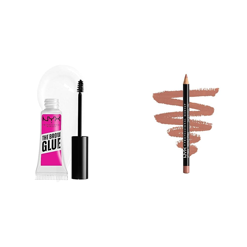 NYX PROFESSIONAL MAKEUP The Brow Glue Instant Brow Styler + Lápiz labial fino, Peekaboo Neutral, 0.03 onzas