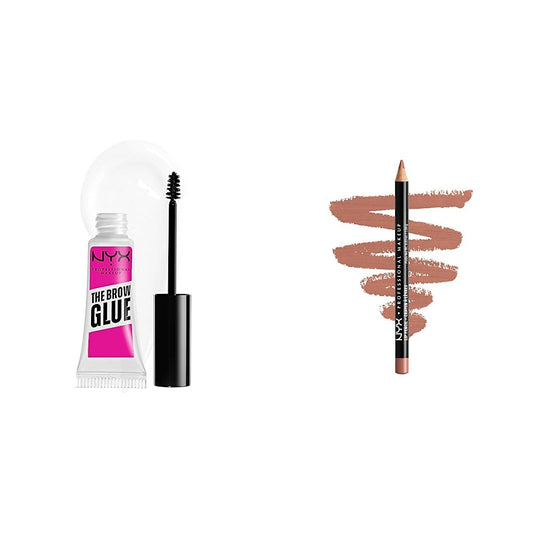 NYX PROFESSIONAL MAKEUP The Brow Glue Instant Brow Styler + Lápiz labial fino, Peekaboo Neutral, 0.03 onzas