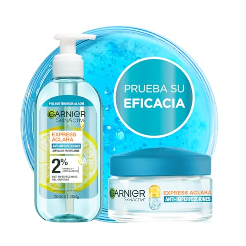 Kit Garnier Las Favoritos del Mariana - Express Anti Imperfecciones Gel Limpiador con Ácido Salicílico + Crema Facial Hidratante Matificante en Gel