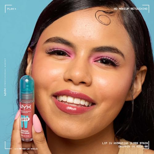 NYX Professional Makeup, LIP IV Gloss Serum Hidratante, Tono: Blush Rush. Tinta de Labios hidratante con alto pigmento infusionado con agua de coco y magnesio. Fórmula vegana.