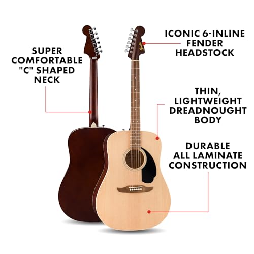 Fender Guitarra Acústica California Debut Redondo™, Spruce Top, Black Pickguard, Natural