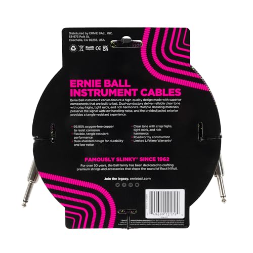Cable para Instrumentos Ernie Ball Pitón Morado Trenzado 3 m Recto Recto