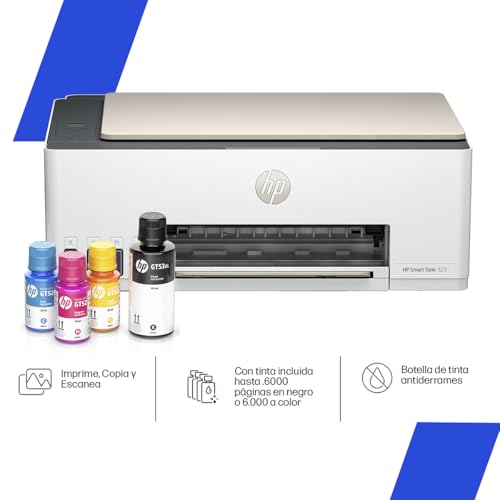 HP Impresora Multifuncional Smart Tank 523, Tinta Continua, Todo-en-Uno, Color, USB, DÚPLEX (Doble Cara) Manual, Impresión, Copiado, Escaneo, Garantía 1 año (4A8S2A)