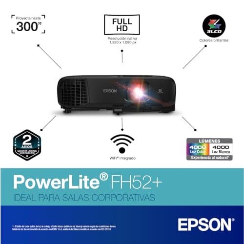 Proyector Portátil Epson PowerLite FH52+ Blanco Full HD con HDMI y Wifi Integrado