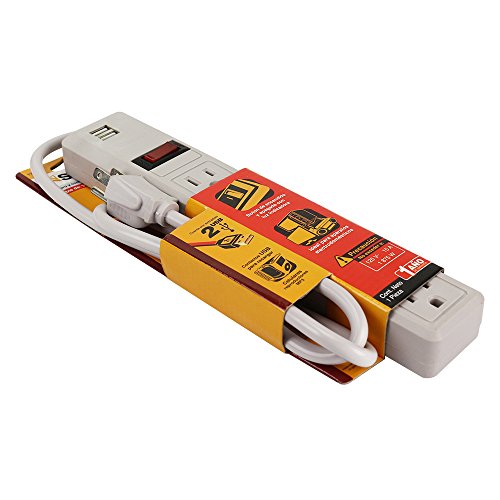 Barra Multicontacto Sanelec Blanco con Supresor de Picos, 6 Entradas y 2 Entradas USB