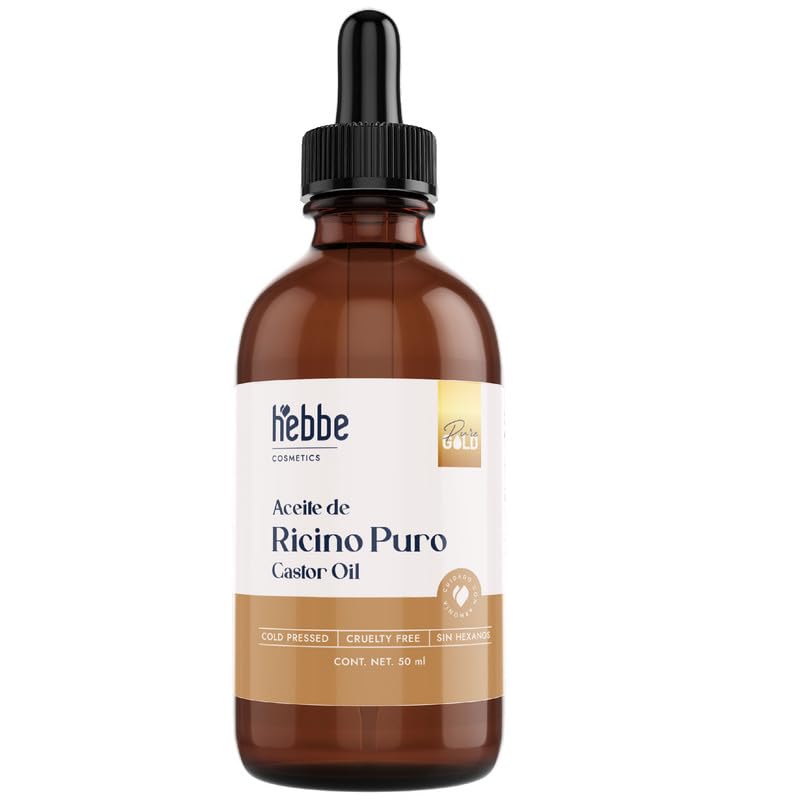 Hebbe - Aceite de Ricino 50 ml. 100% Puro, Hidratante y Antiinflamatorio, Ideal para Piel y Cabello