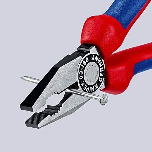 Knipex 03 02 180 SB Alicate Universal Atramentado con Fundas en Dos Componentes, color Negro, 180 mm