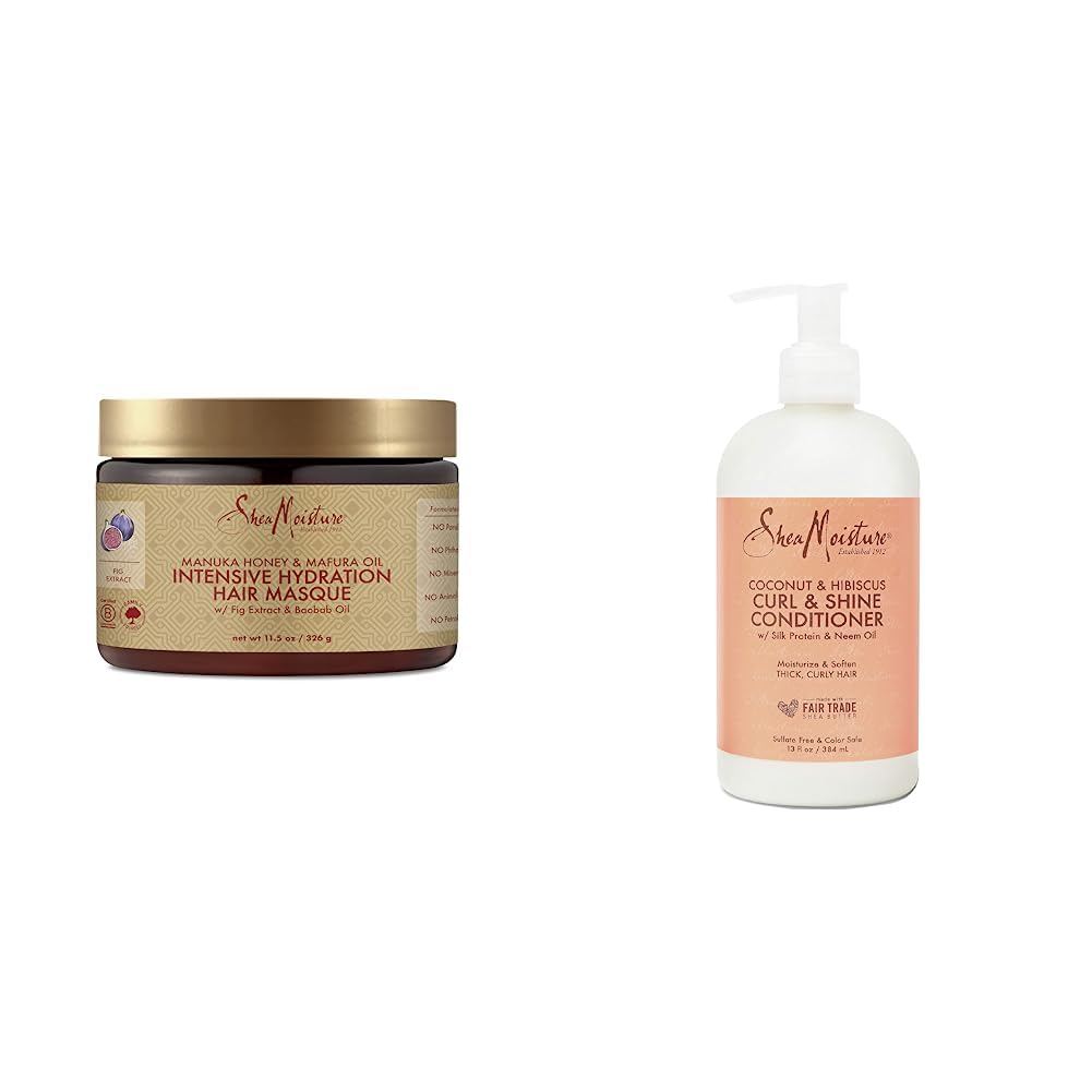 SHEA MOISTURE - Mascarilla hidratante intensiva para el cabello con miel de manuka y aceite de marfura, 12 onzas + Shea Moisture Coconut & Hibiscus Curl & Shine Conditioner for Unisex Conditioner 13oz