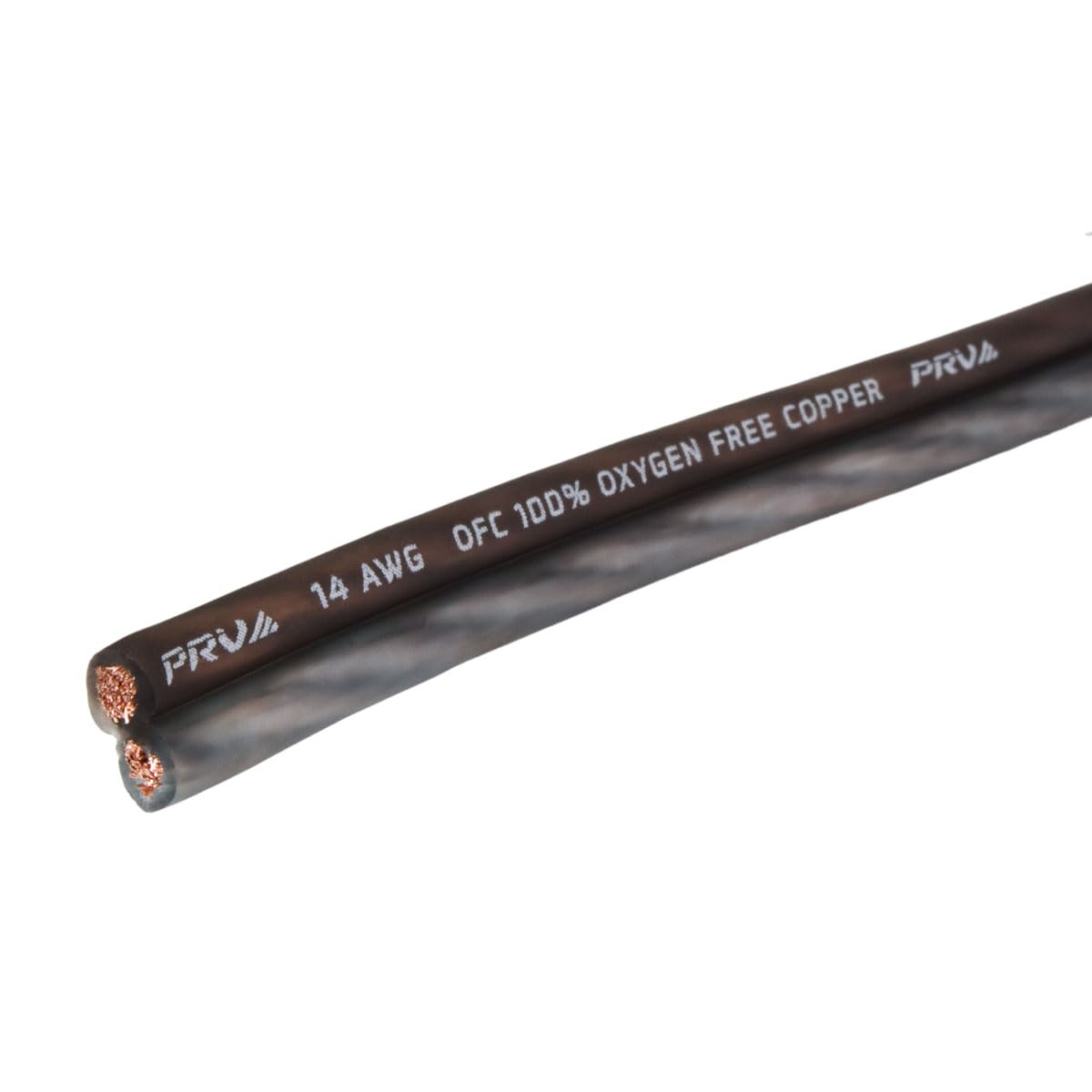 PRV AUDIO - Cable de altavoz de calibre 14 (AWG) de cobre de alta calidad sin oxígeno, rollo de 100 pies (negro/gris) cable ultra flexible para aplicaciones de audio del coche y el hogar