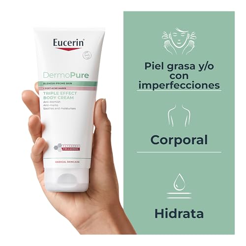 Eucerin DermoPure Triple Effect Crema Corporal (200ml) Anti-Imperfecciones, Anti-Manchas, Anti-Brillo, Calma e hidrata, ideal para piel grasa o con imperfecciones