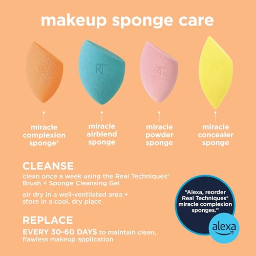 Real Techniques, Everyday Essentials, Set de Brochas de Maquillaje con Esponjas Multifuncionales, Kit de Accesorios Esenciales, Juego de Brochas para Maquillar Ojos, Mejillas y Rostro, 6 piezas