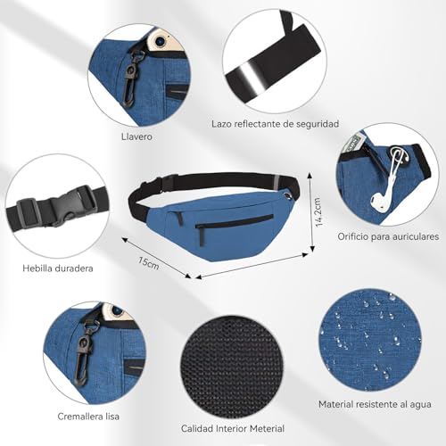 CXJYSD Riñonera de casual para hombres y mujeres,correa de hombro ajustable multifuncional,bolso cruzado con 4 bolsillos con cremallera, adecuado para hacer ejercicio,correr (azul marino-04)