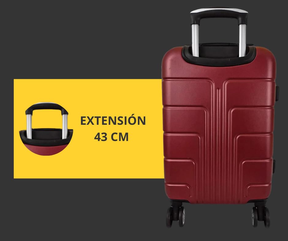 Maleta de Mano JONY Carry On Rigida Resistente Ruedas Giratorias 360 Mango Expandible ABS Candado de Seguridad (vino)