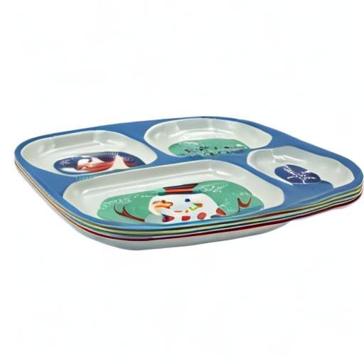4E's Novelty - Vajilla de Navidad dividida para niños (juego de 4) Platos de cena de plástico de melamina sin BPA seccionales, platos de Navidad para niños pequeños