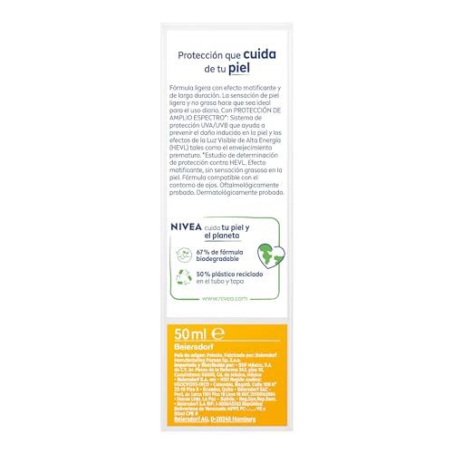 NIVEA SUN Protector Solar Facial Control De Brillo (50 ml), con Efecto Matificante de Larga Duración, Bloqueador solar FPS 50+, no Grasoso para Todo Tipo de Piel