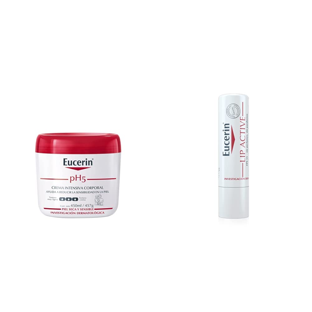 Eucerin Ph5 Crema Intensiva Corporal para Piel Sensible o Seca450ml + Ph5 Bálsamo labial Protector de Labios FPS 20 48 gramos